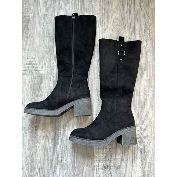 Patrizia Womens Black Microsuede Mid-Calf Chunky Heel Starlie Tall Boots Size 40 - Picture 2 of 11